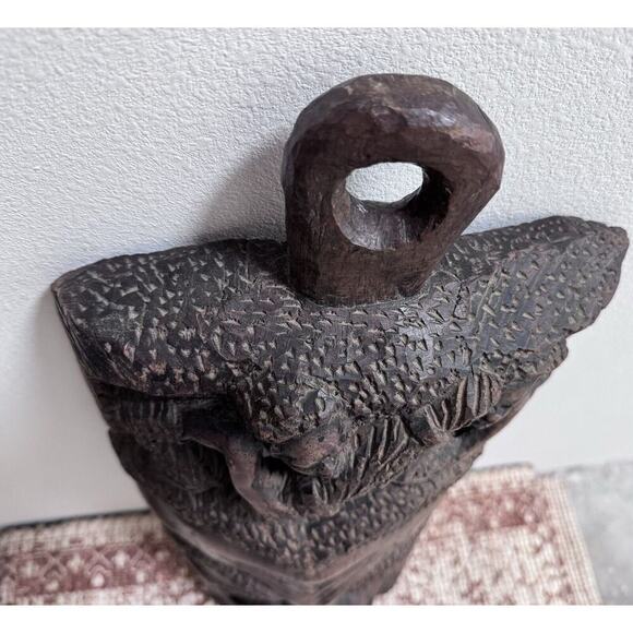 Vintage African Huge Solid Hand Carved Wood Tribal Wall Hanging Face Mask 30”. - Picture 5 of 15